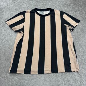 Guess Striped T-Shirt Mens Large Brown Black Short Sleeve Cotton Crew Neck Tee